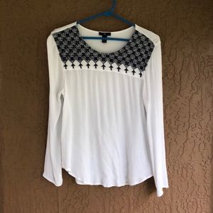 White Blouse with blue print